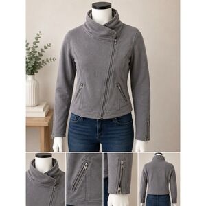 Gap Gray Soft Moto Zip Jacket Women's Medium Asymmetrical Funnel Neck
